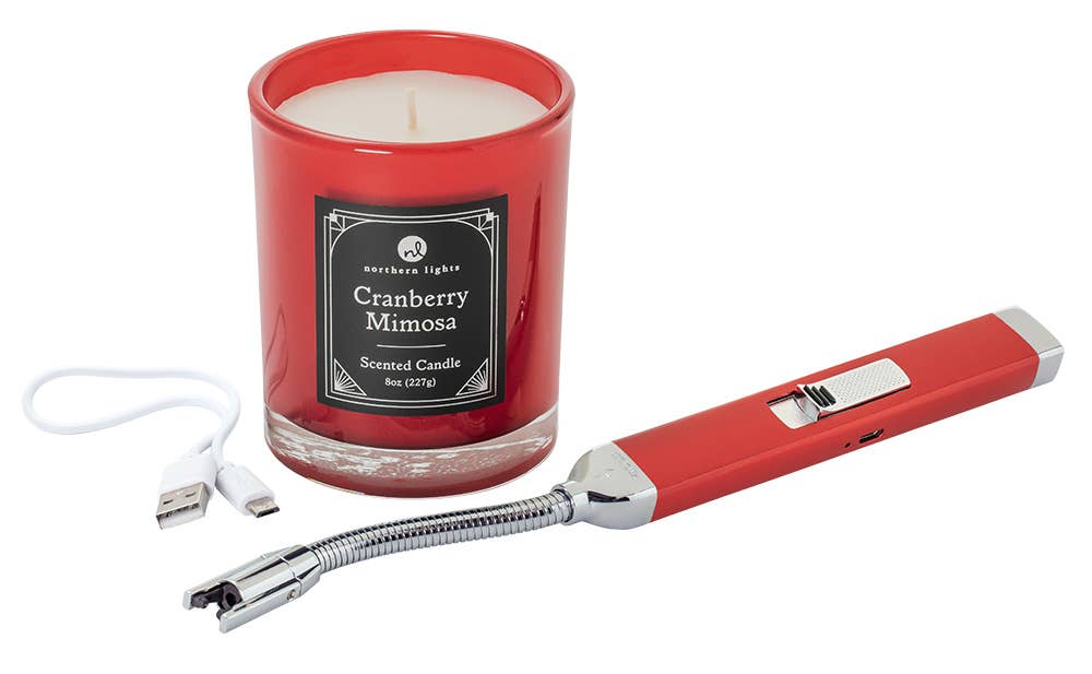Cranberry Rechargeable Candle Lighter and Candle Gift Set