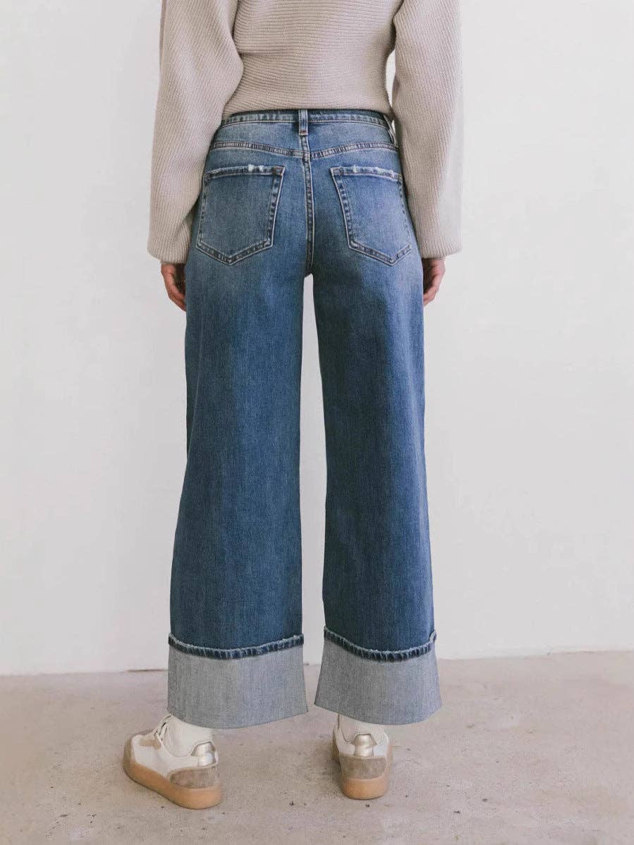 Casual Loose-Fit Mid-Rise Straight Leg Women's Fashion Jeans: Dark Blue / L