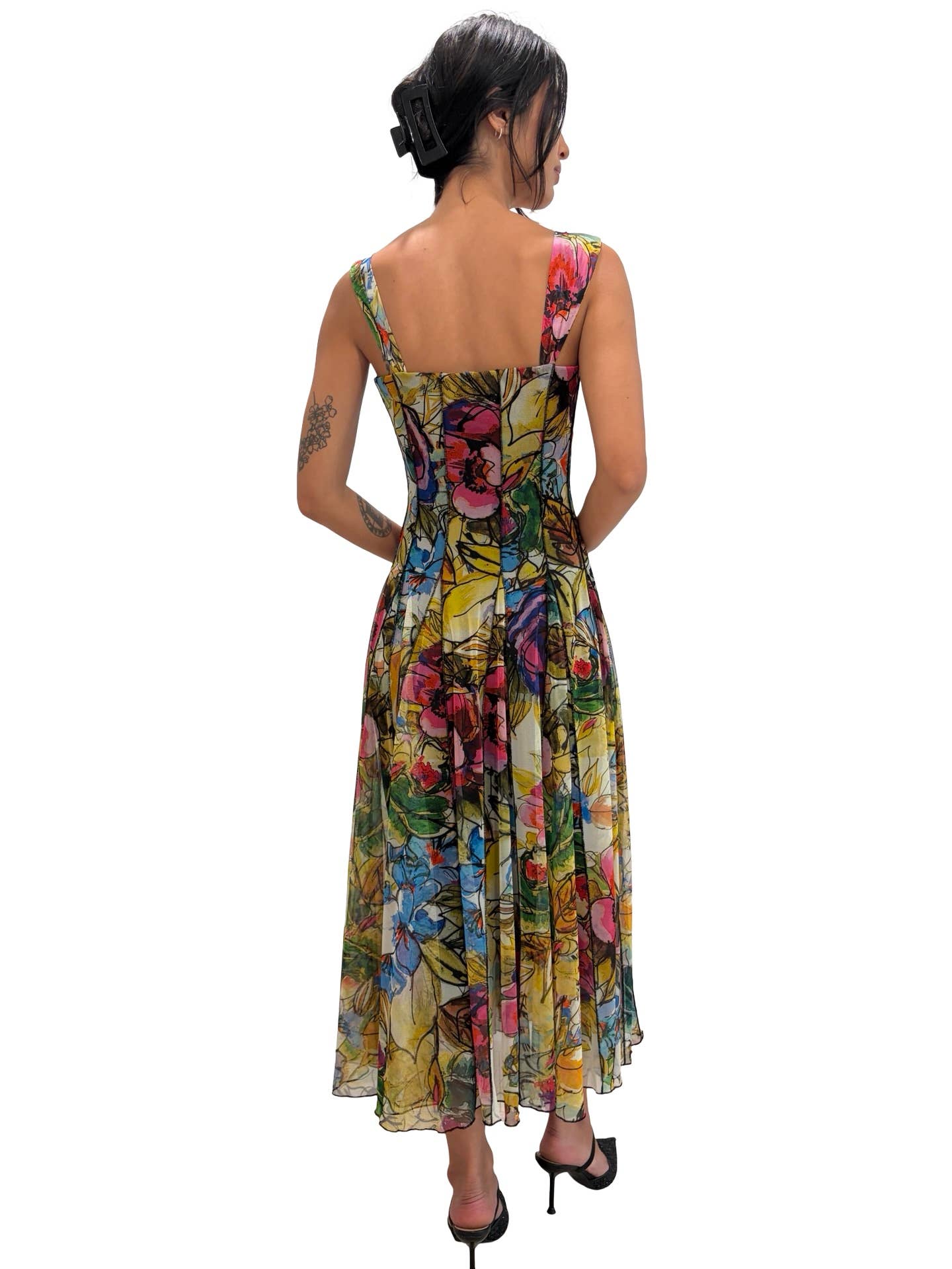 JADE Sleeveless Tea Length Fit N Flare Paneled Dress  : S