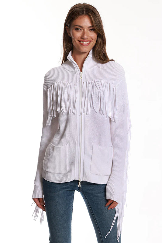 Cotton Shaker Mock Neck Zip Up Fringe Jacket 8912 - Minnie Rose