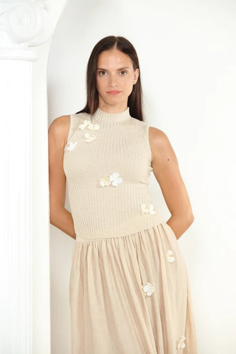 3D Flower Mock Neck Sweater 62103 - Zero Degree Celsius