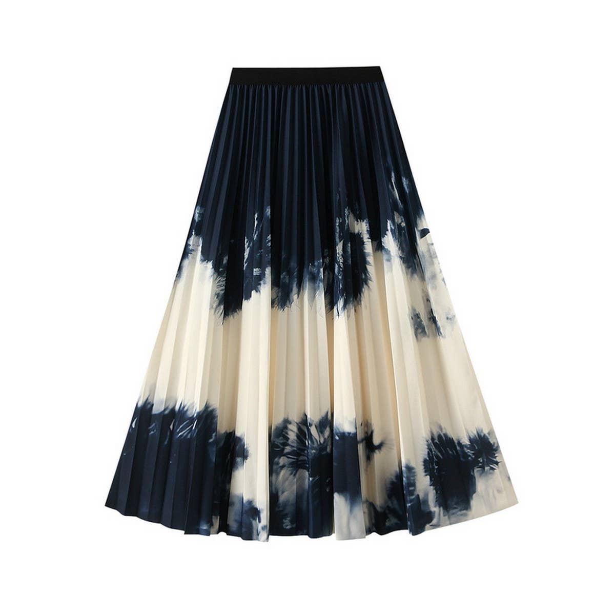 Gradient Print Pleated A-Line Flowy Midi Skirt_CWBMS0402: KHAKI / (OS) 1