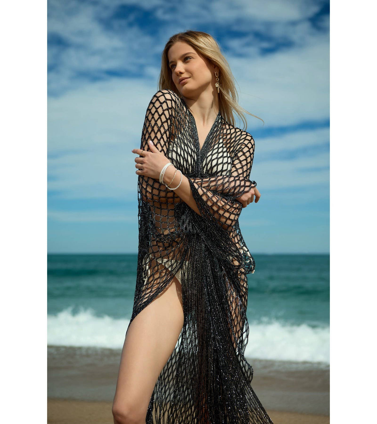 Metallic Fringe Kimono: Gold