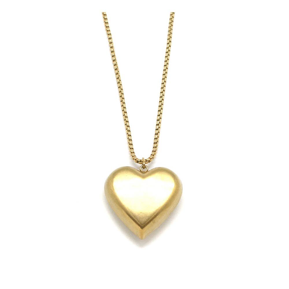 Long Puffy Gold Heart Necklace