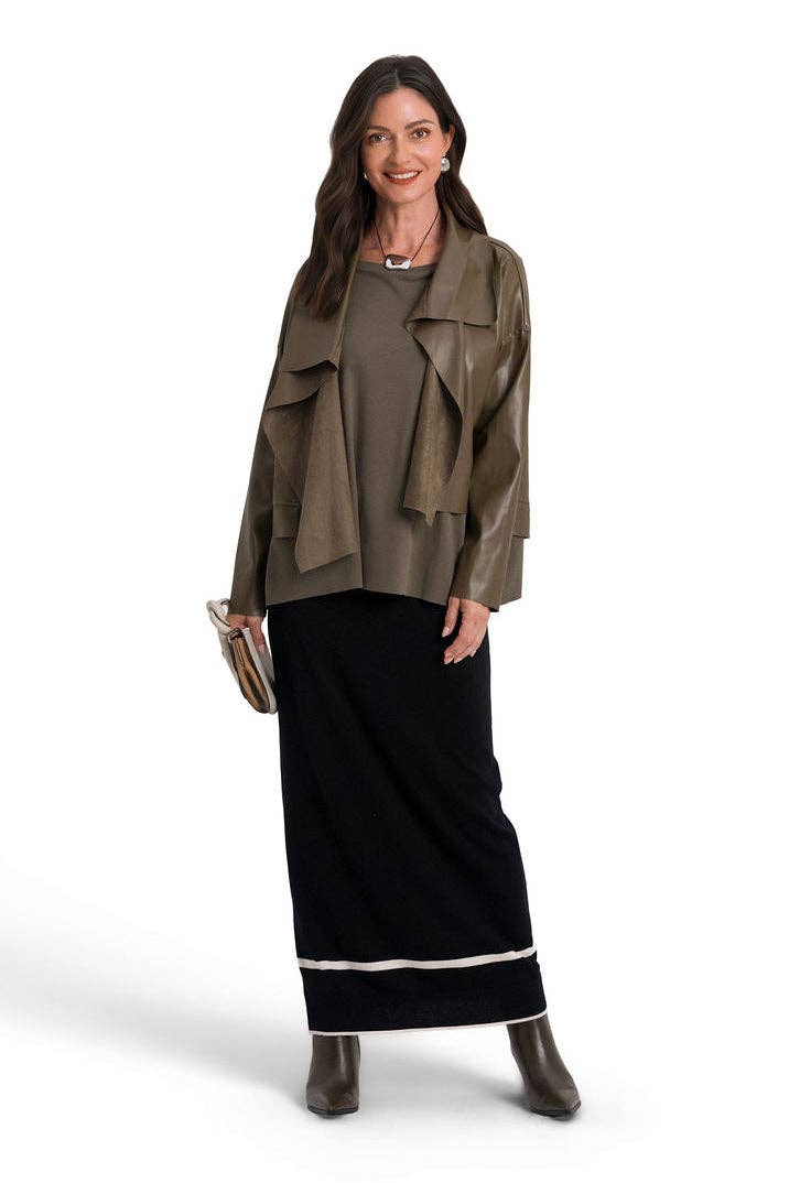 Vegan Leather Cropped Asymmetrical Jacket - Turtle