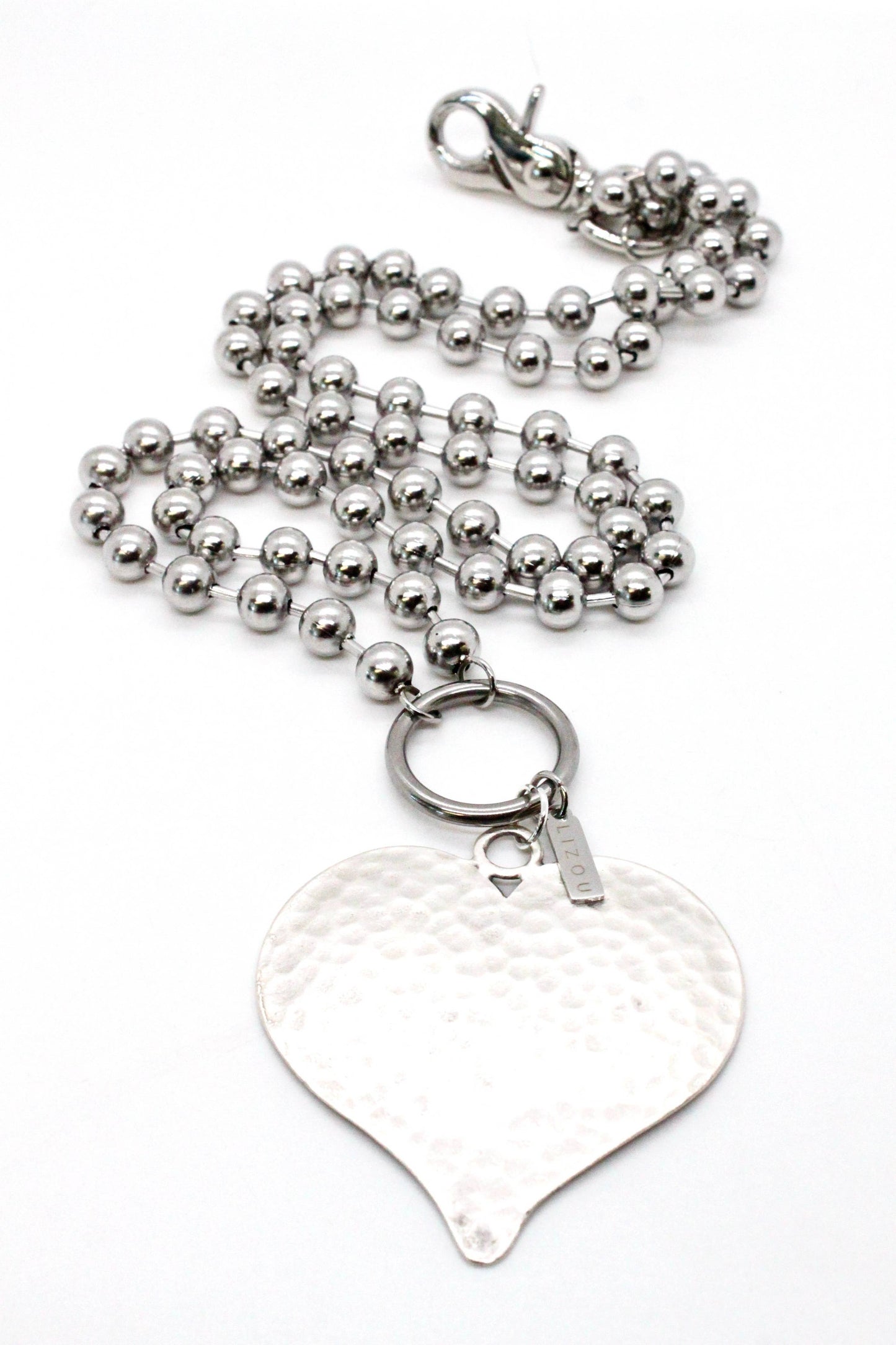 Large Hammered Heart Convertible Silver Chain Necklace: Single 6mm