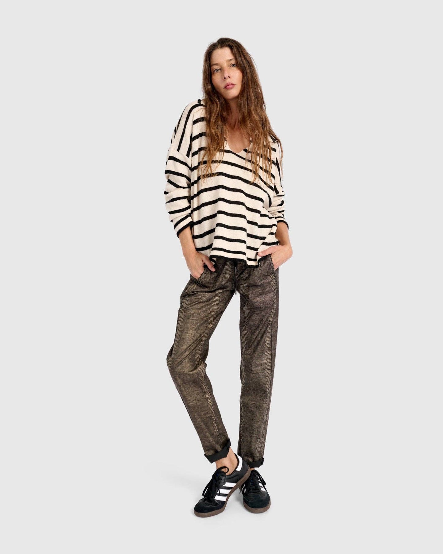 Surfside Collared Sweater, Cream Stripes: Stripes / ONE SIZE