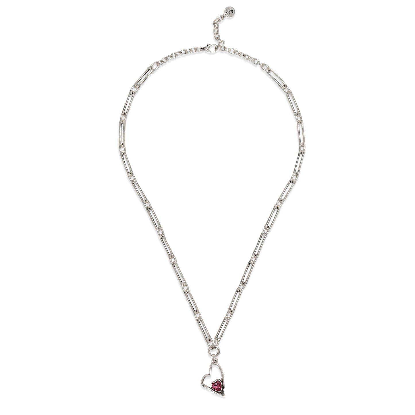 Handmade Pink Heart Crystal Pewter Necklace - 3892