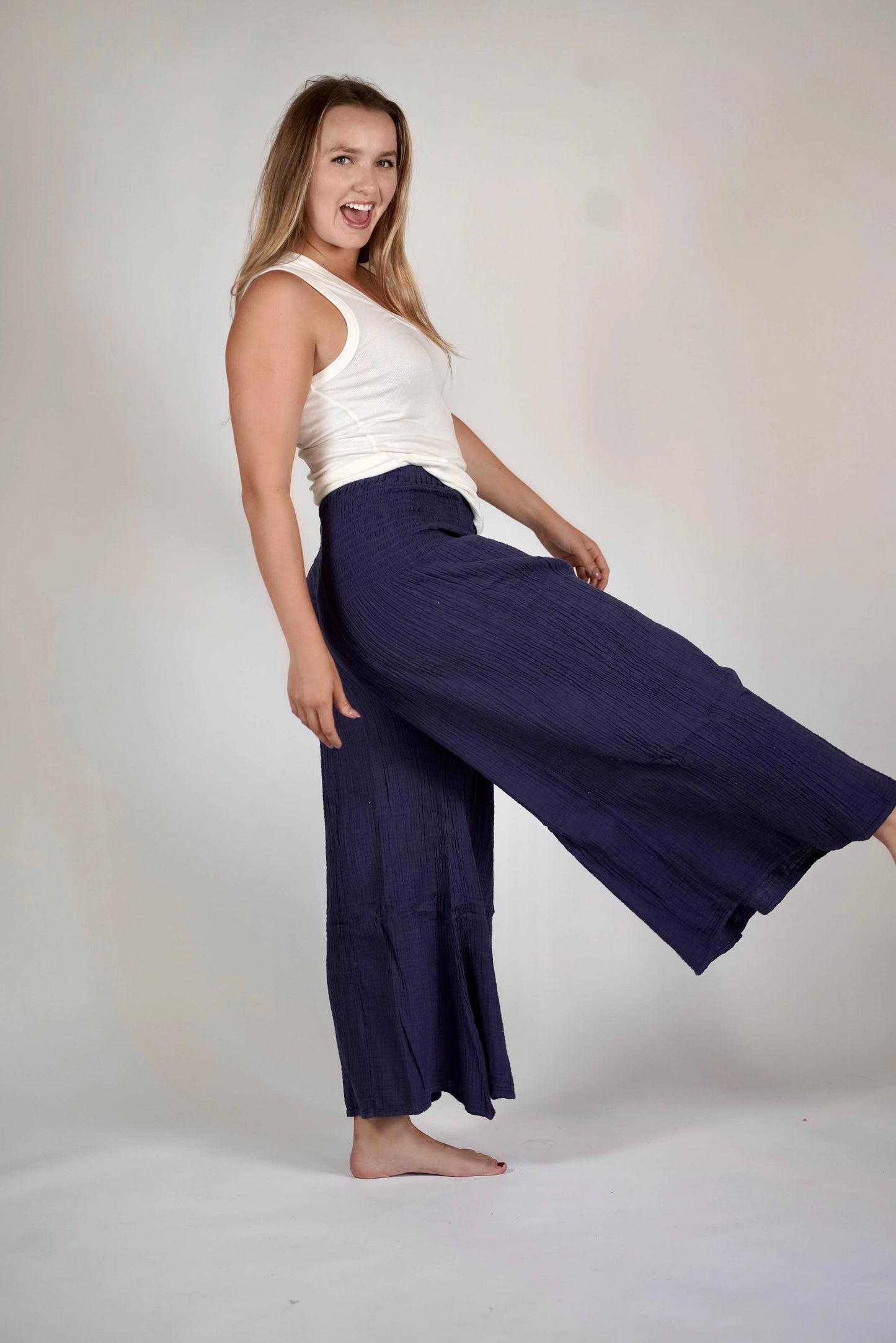 Arpa Double Cotton Gauze Pants Navy: Navy / One Size