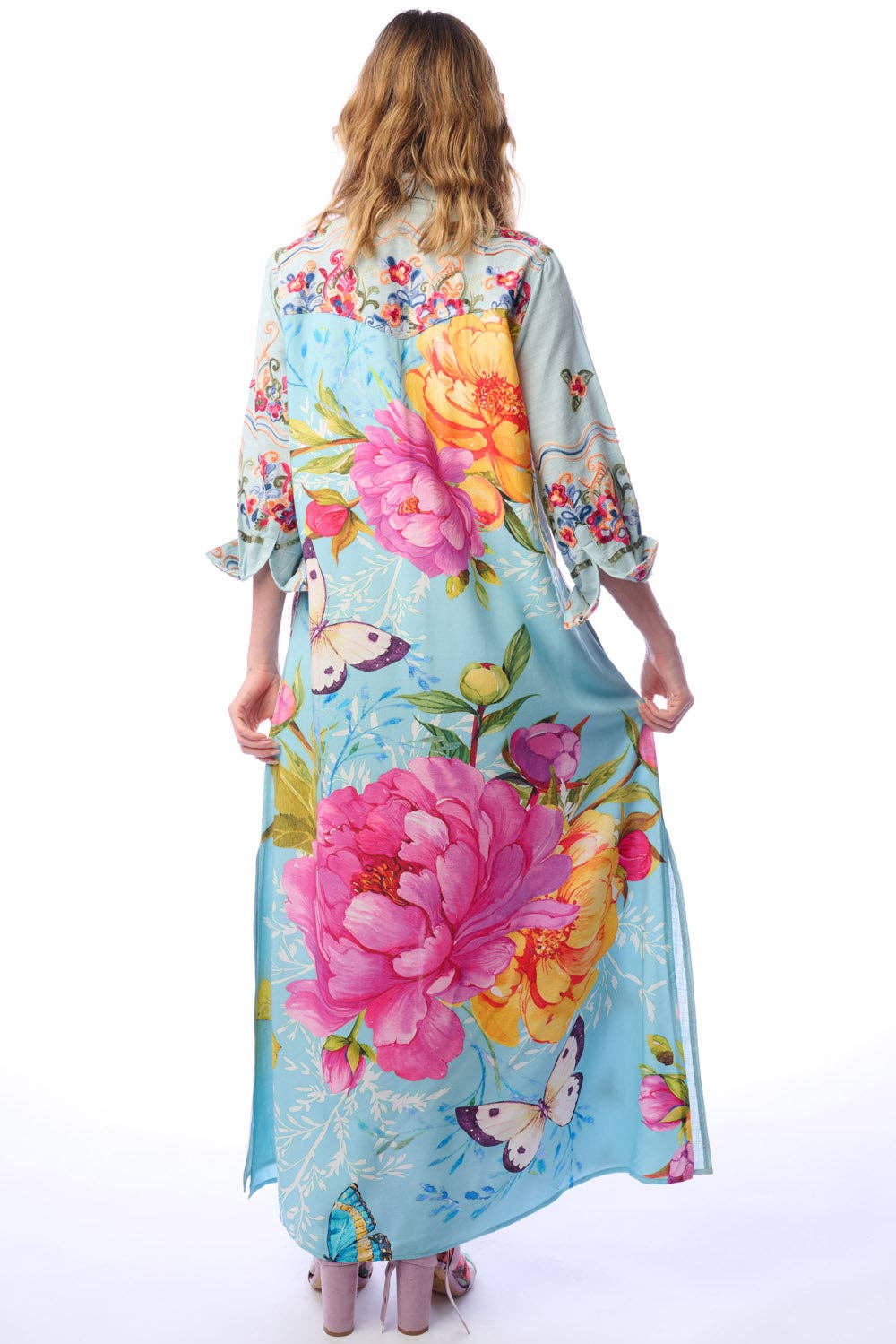 Beauty Mark Maxi Duster-Blue | Duster Dress | Spring Dress: Slate Blue / M