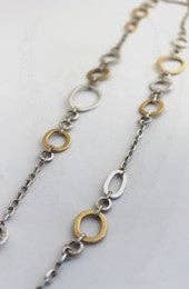 Two Tone Silver and Gold Modern Long Chain Necklace -The Classics Collection- N3-046