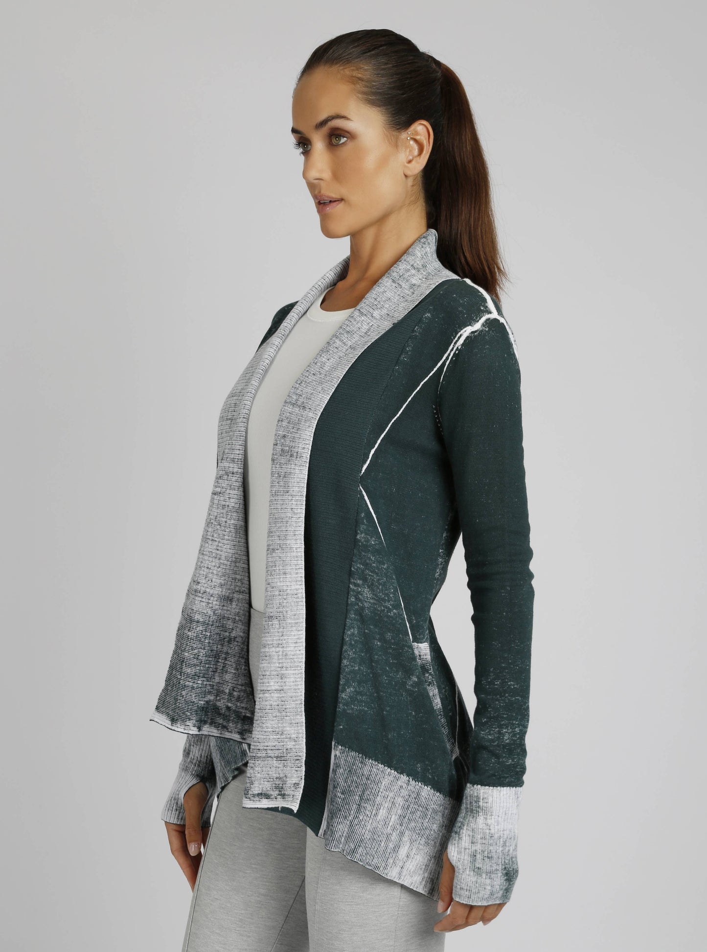 Huntress Drape Front Cardigan F1 8/15-8/10: Rain Forest / XS