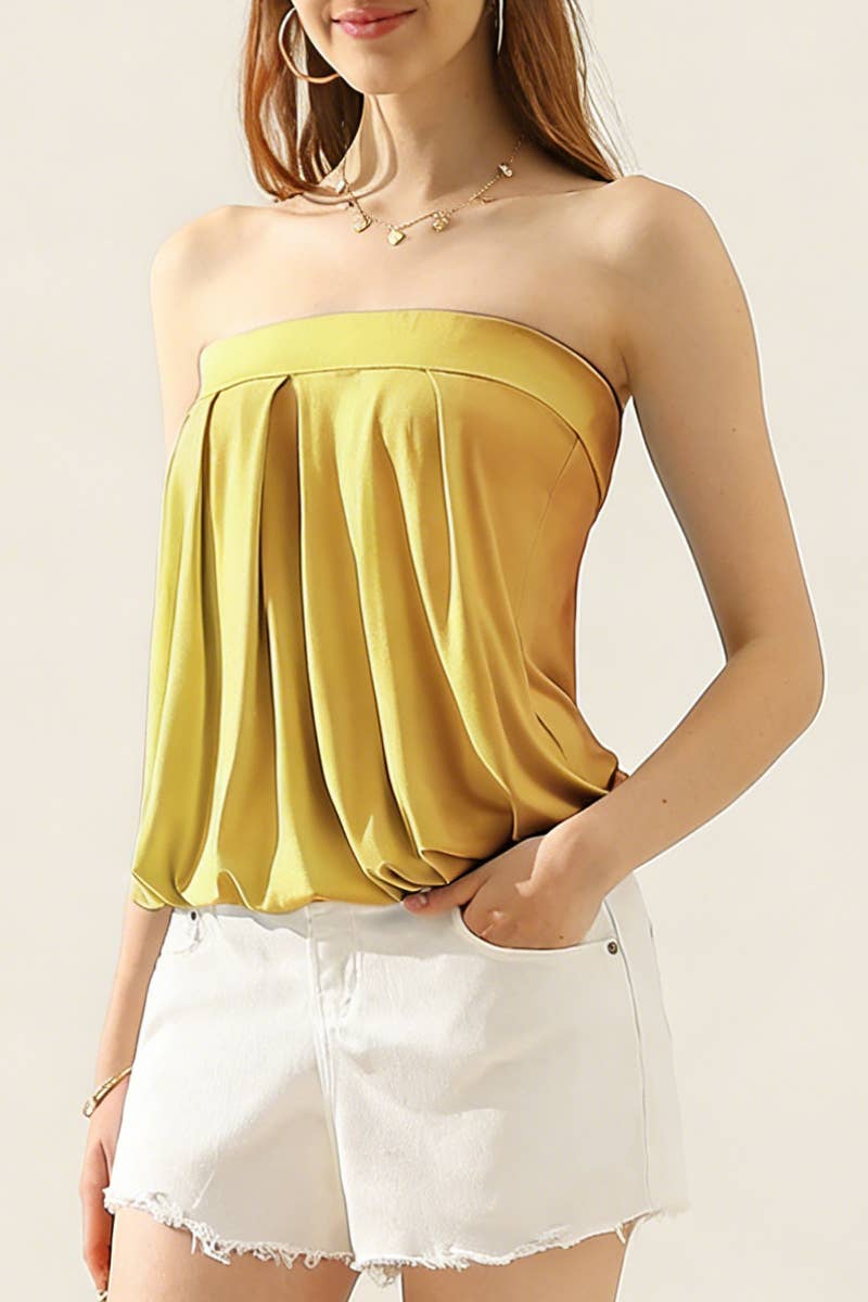 Seamless Ribbed Bandeau Top for Layering: MUSTARD / (L) 1