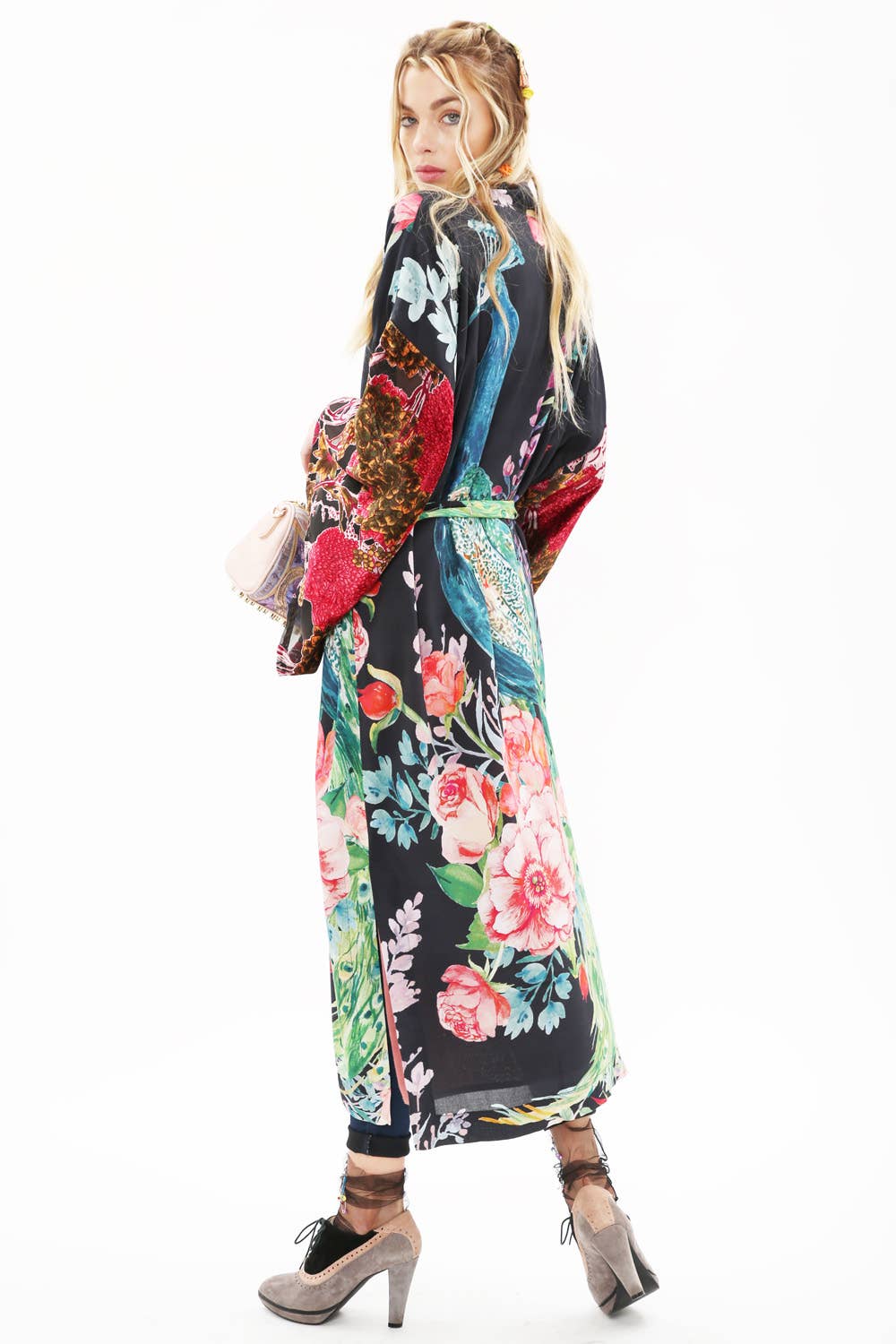 Sweet Fantasy Kimono | Peacock Floral Print | Women's Kimono: Night Peacock Print / One Size