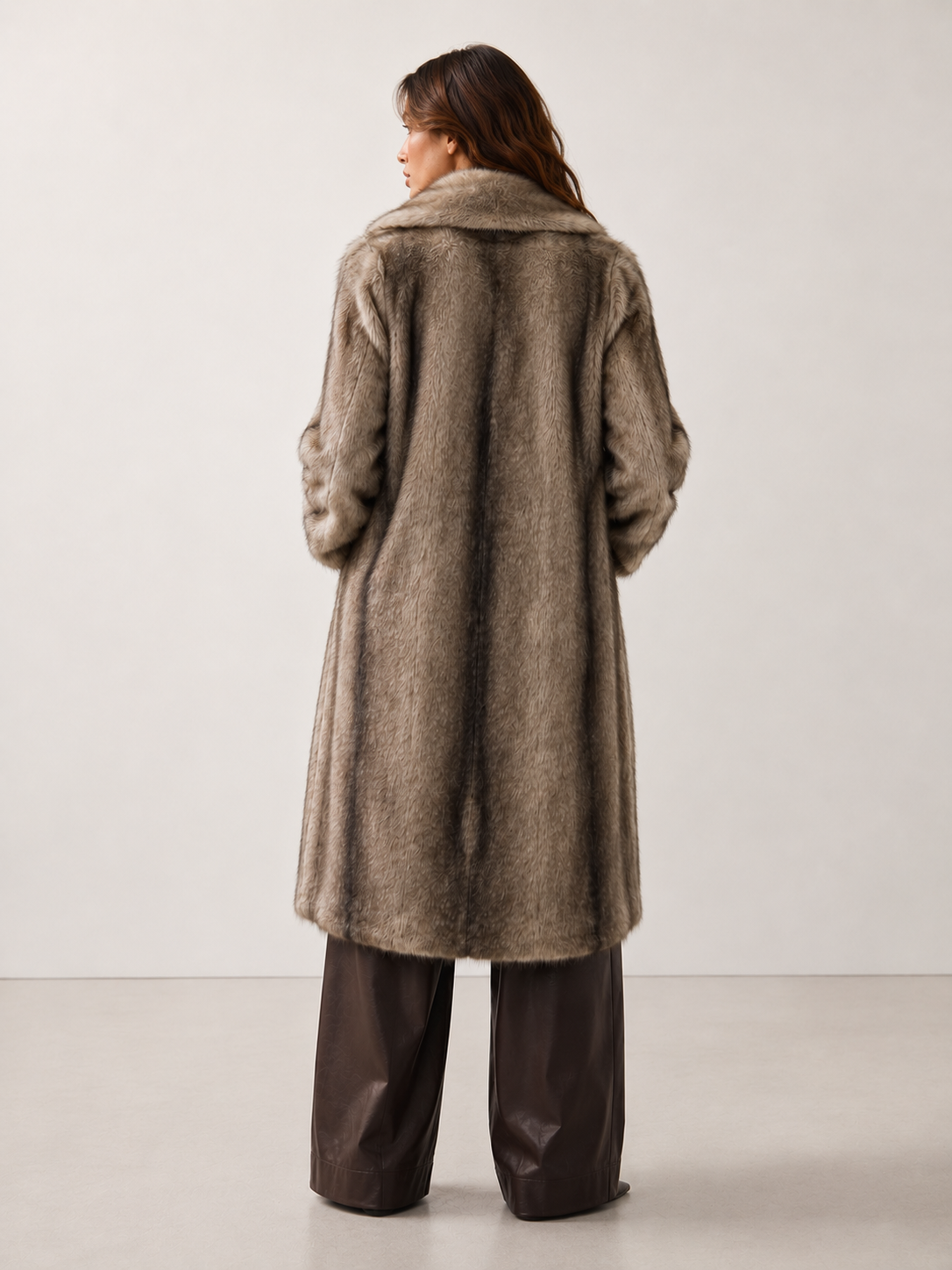 Sag Harbor Oversized Faux Fur Longline Coat Long Fur Coat: Camel / S/M