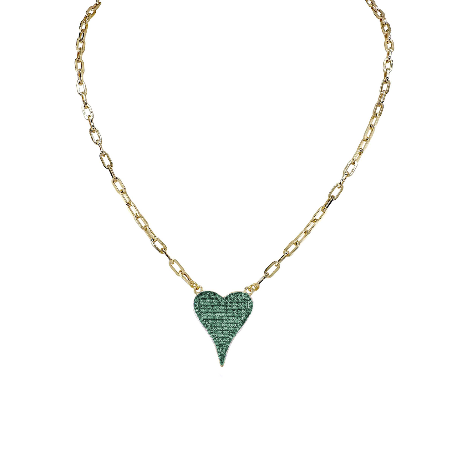 Aimee Paperclip Cubic Zirconia Heart Necklace : Gold/Silver / 16"