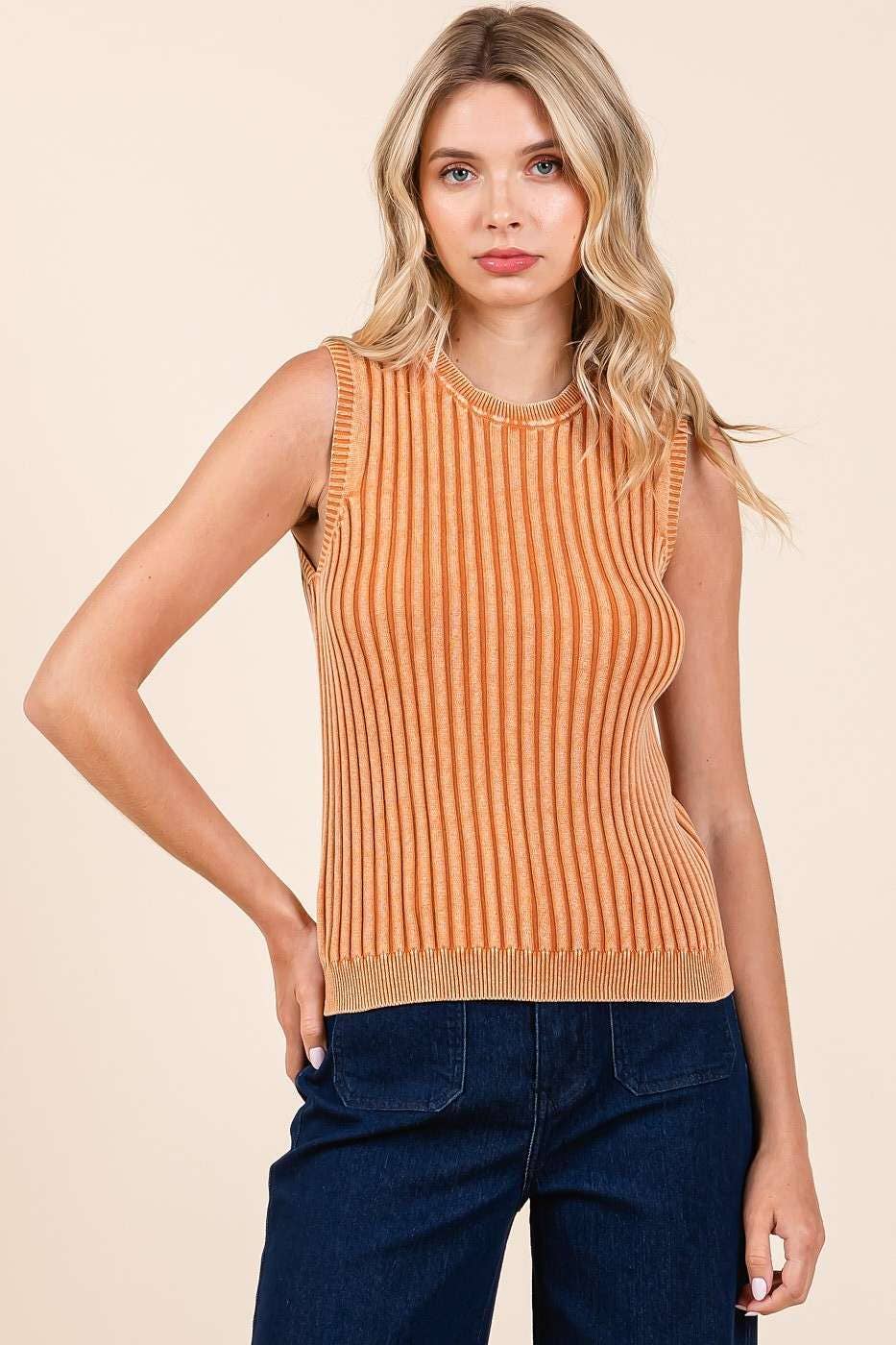 Mineral Wash Sleeveless Rib Knit Sweater Tank Top S20770