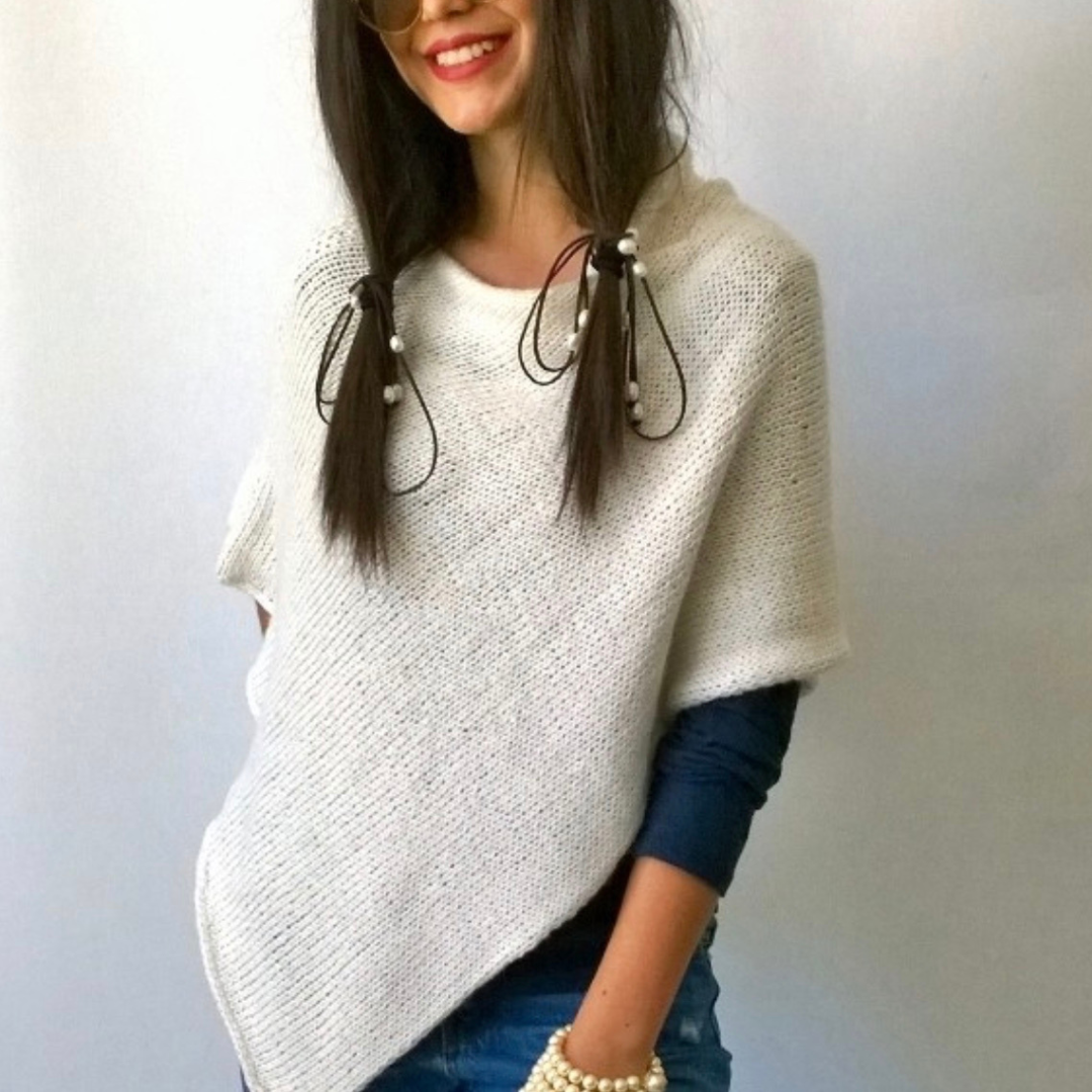 Alpaca Hand Knit Poncho Wrap: Black