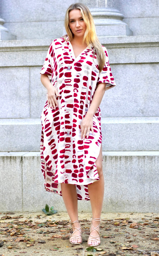 Zoey Geo Dress White Red: White Red / XL