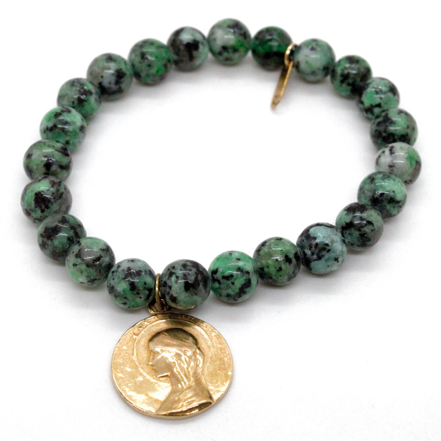 Single Stone Bracelet with Gold French Religious Charm -French Medals Collection-: A / African Pine