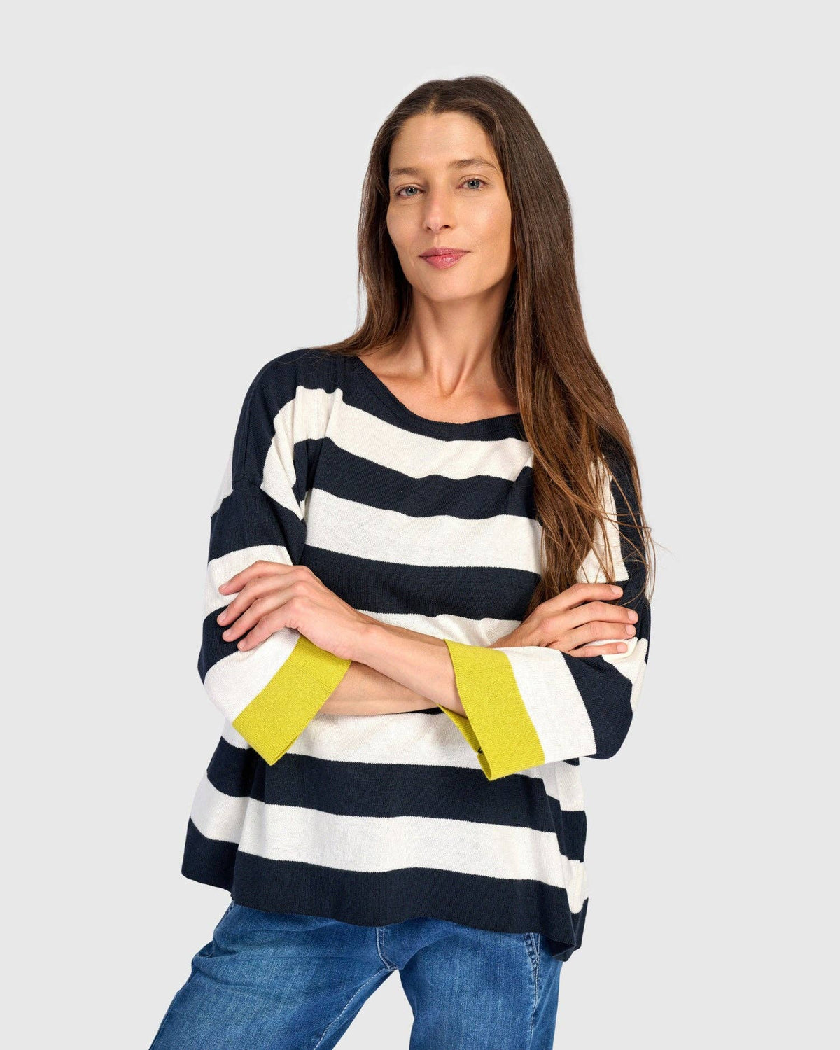 Jetty Striped Sweater, Lemon Trim: Lime / ONE SIZE