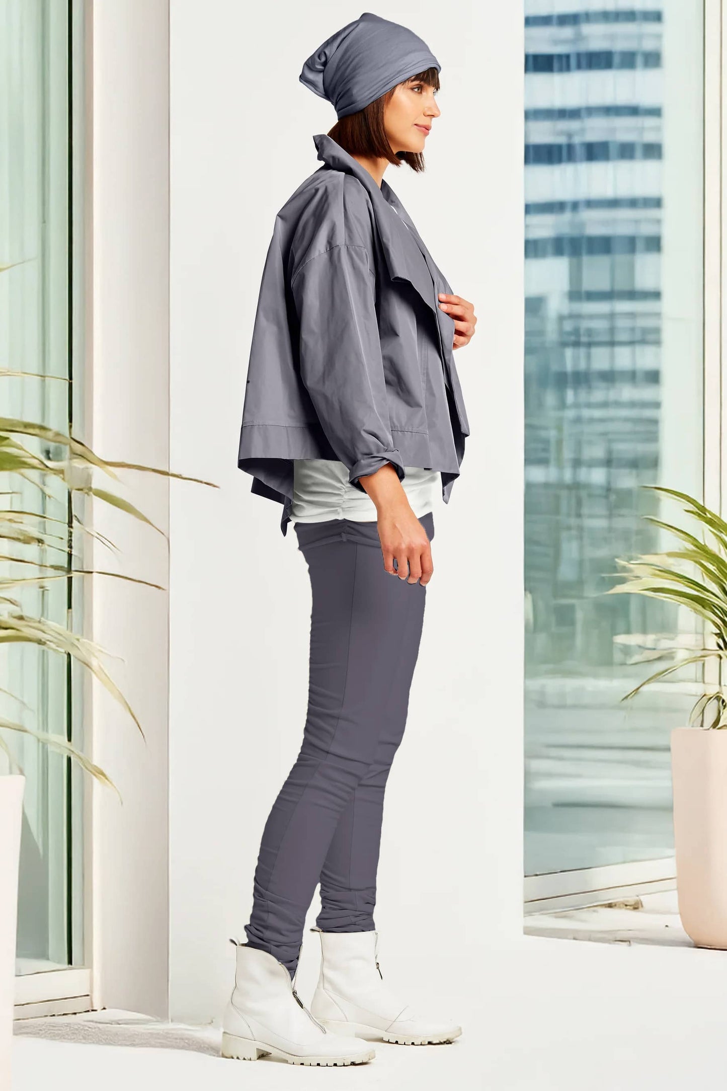 Nylon Cropped Asymmetrical Jacket - Lava: Lava