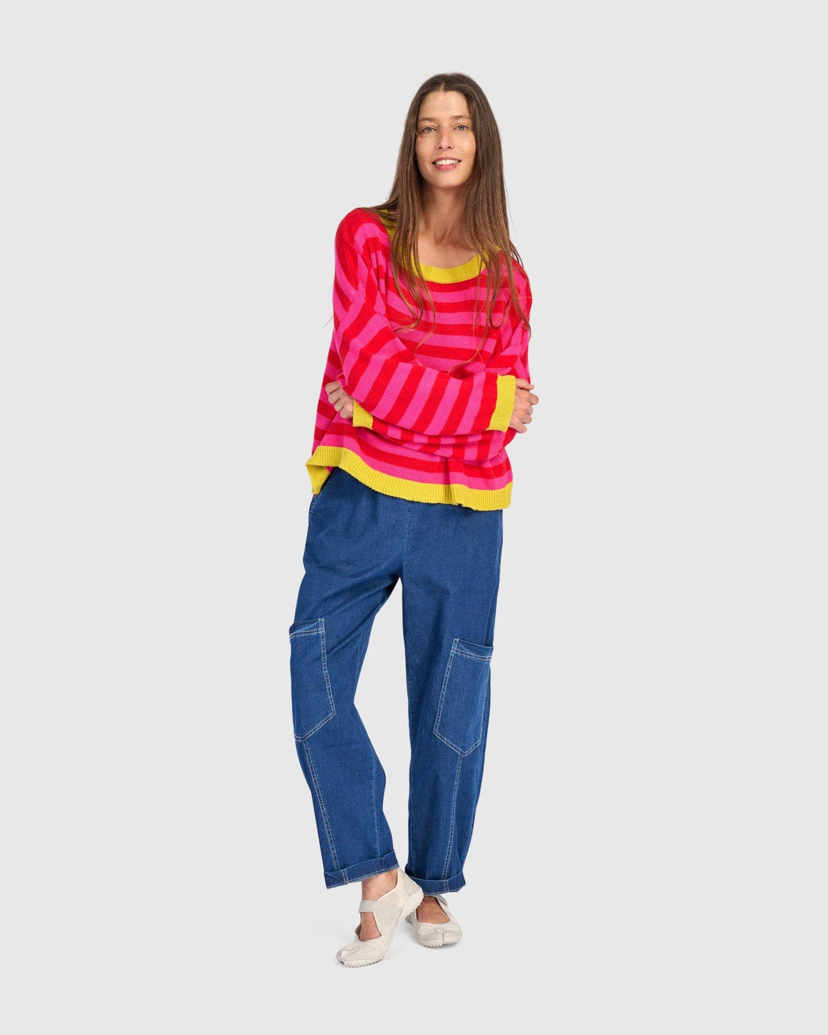 Lolly Stripe Sweater, Fuchsia: Fuchsia / ONE SIZE