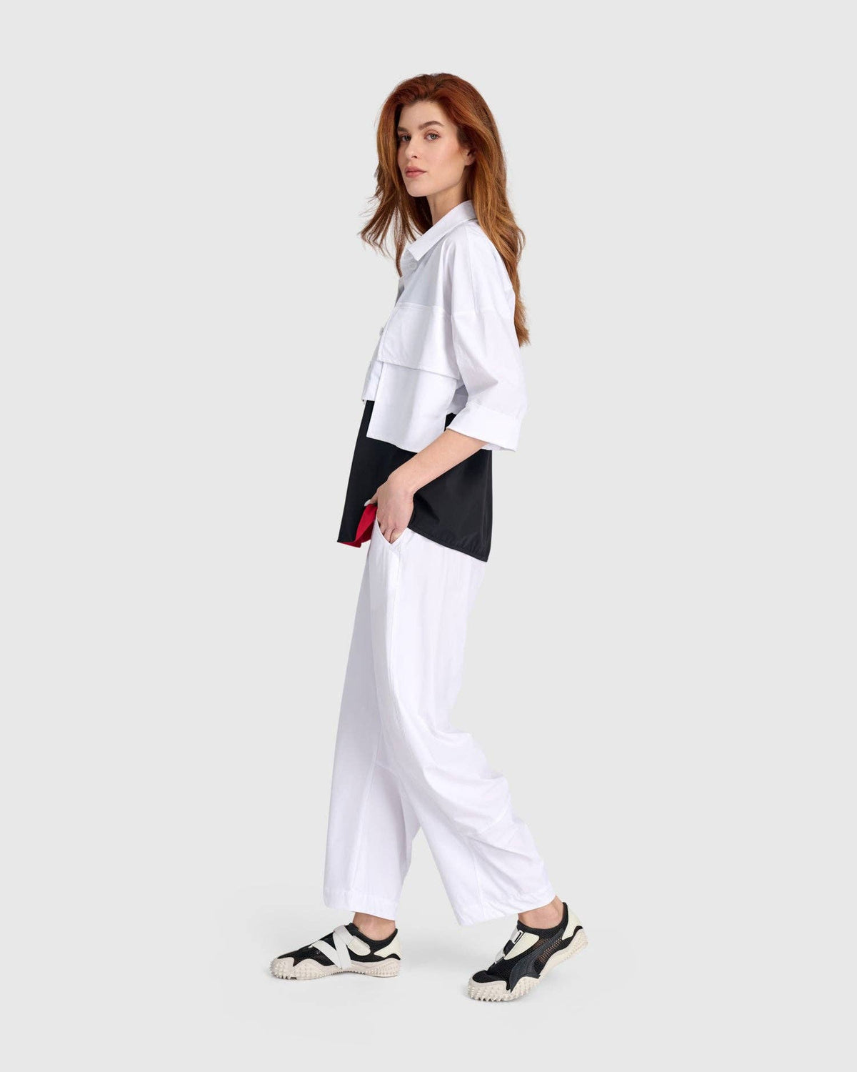 Tekbika Crop Utility Topper, White: White / 3 (US 10-12)