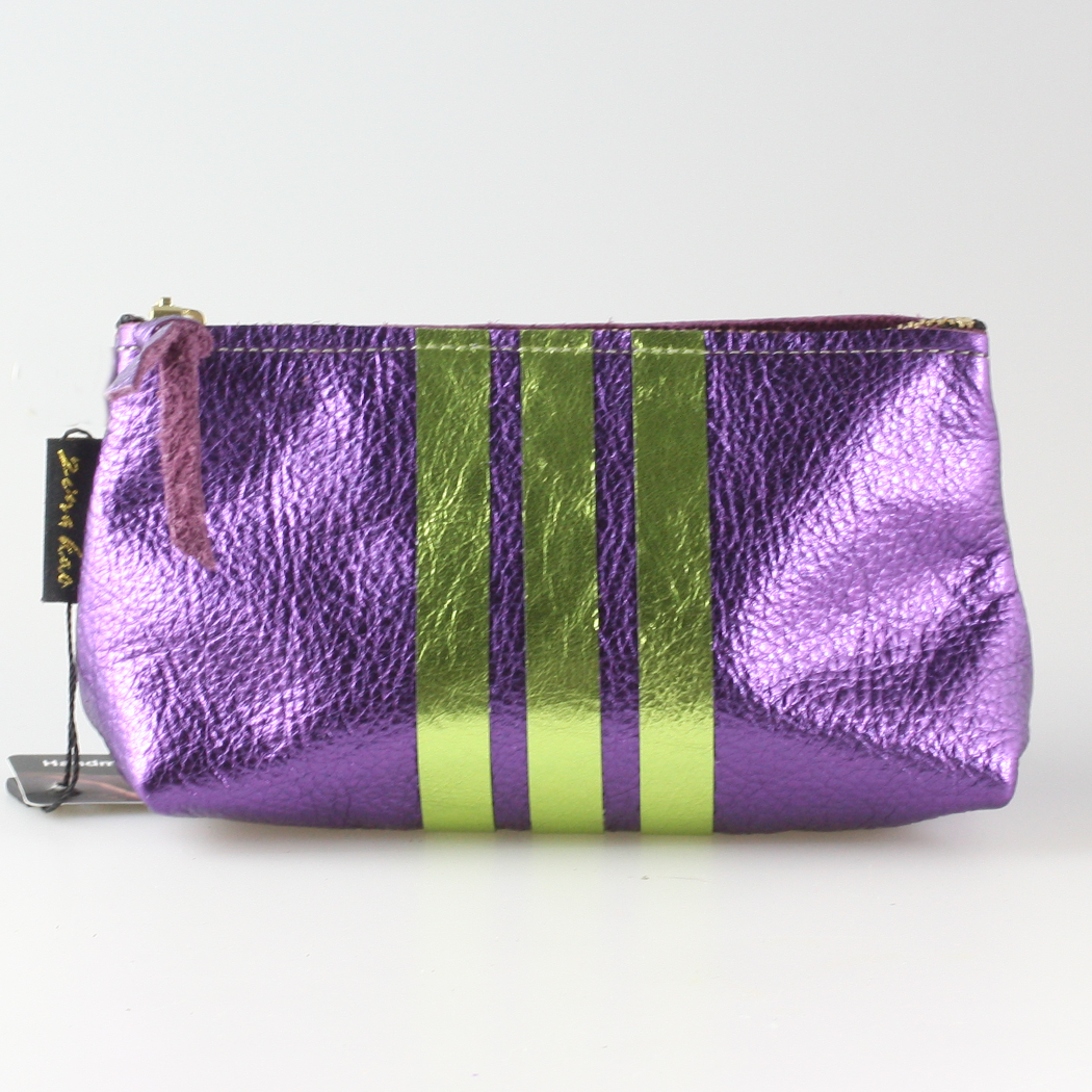 The Metallic Stripe Smaller Makeup Clutch: Bardot: Mango w/layered stripe: Platinum-Bronze