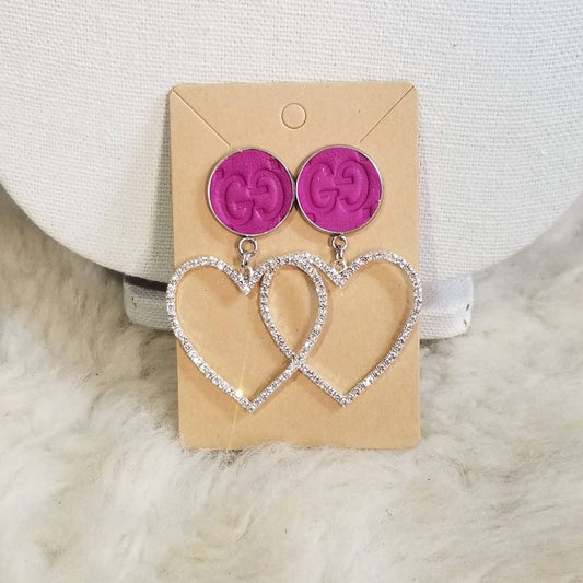 Upcycled hotpink GG heart earrings