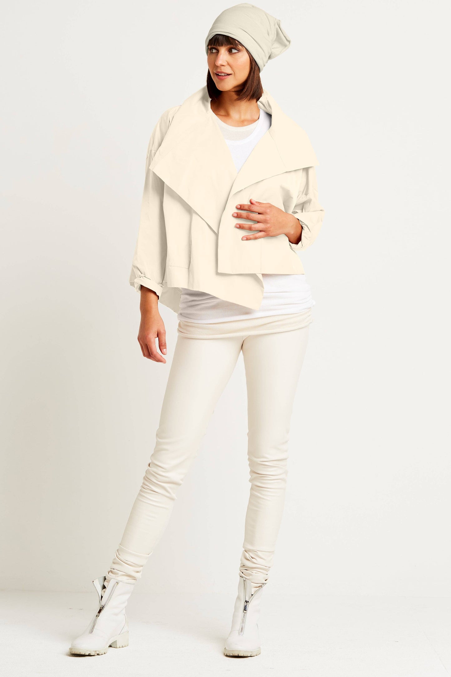 Nylon Cropped Asymmetrical Jacket - Butter: Butter