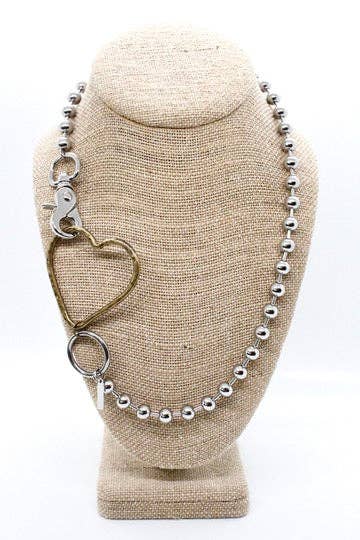 Brass Heart Outline Convertible Silver Chain Necklace: Single 8mm