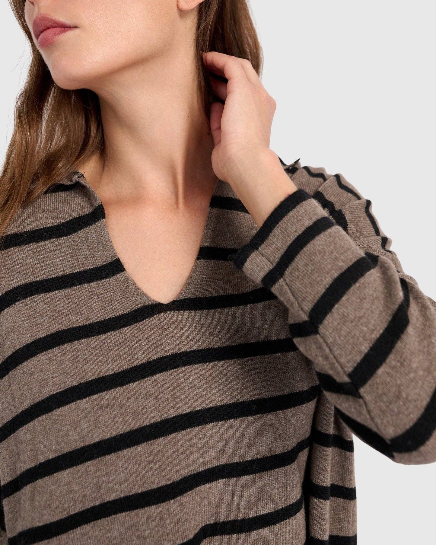 Surfside Collared Sweater, Latte Stripes: Stripes / ONE SIZE