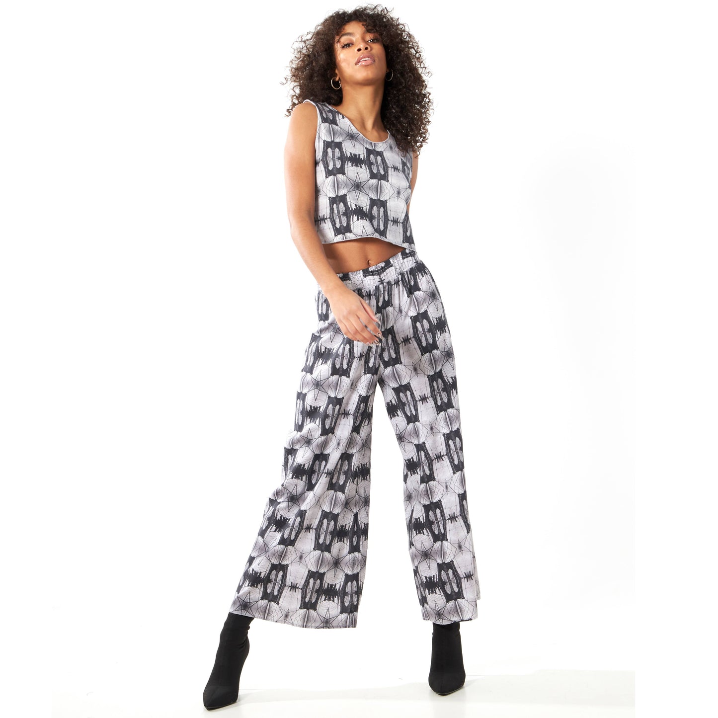 Babs Lightweight Wide Leg Pants - Brooklyn Bridge Print: L