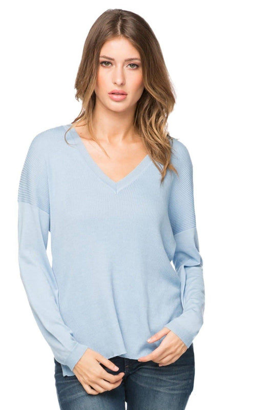 Zen Blend Emma Textured V-neck Pullover Sweater: Sail / Zen Blend / S/M