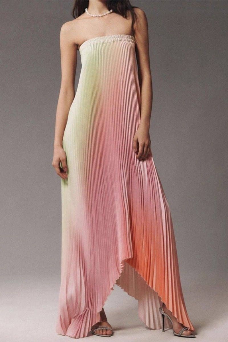 Strapless Pleated Evening Gown: PURPLE / L