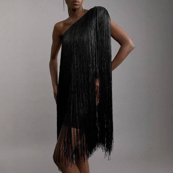 Elegant Fringe Party Dress Simple Flowing Evening Gown: Gold / M
