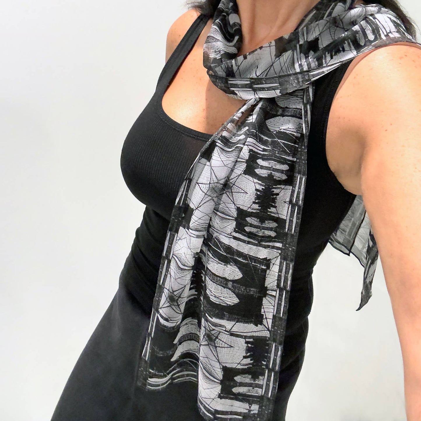 Babs Brooklyn Bridge Print Silk Georgette Scarf