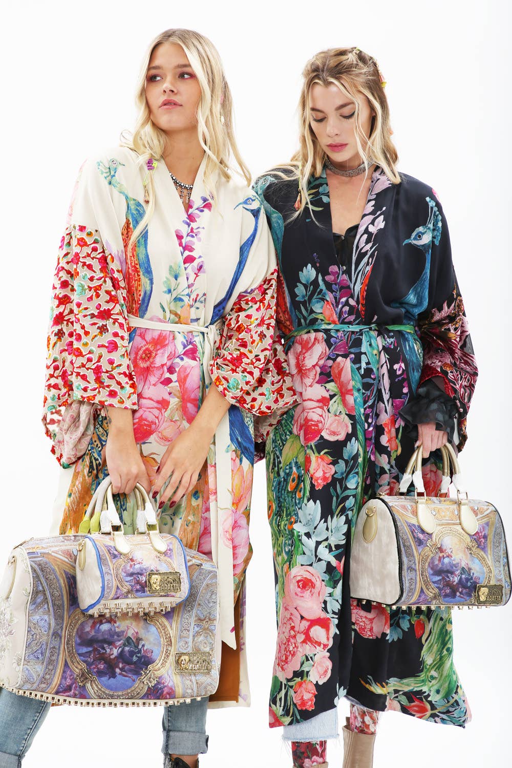 Sweet Fantasy Kimono | Peacock Floral Print | Women's Kimono: Night Peacock Print / One Size