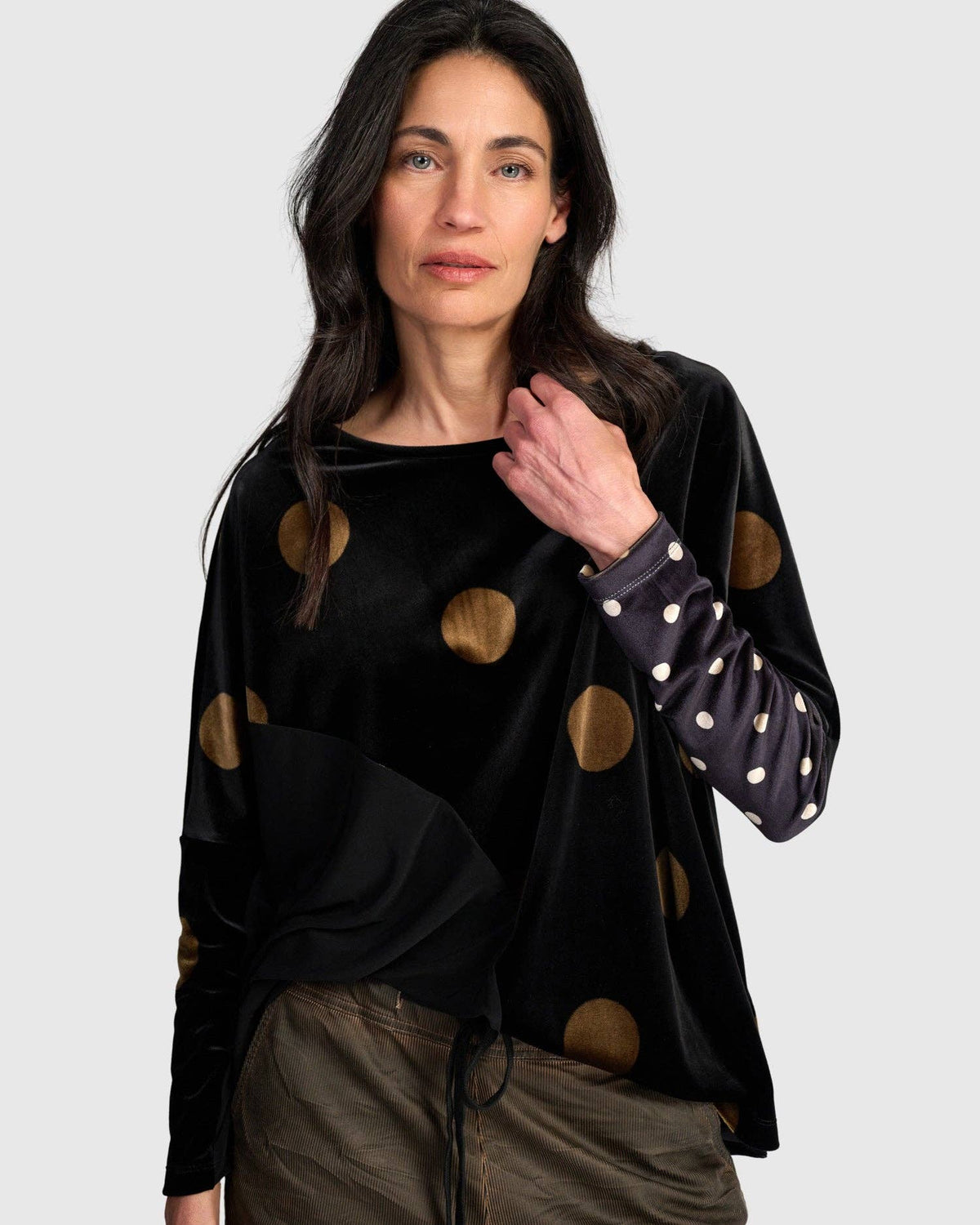 Everyday Velvet Curve Top, Black/Gold Dot: Eclipse / XS (US 6-8)