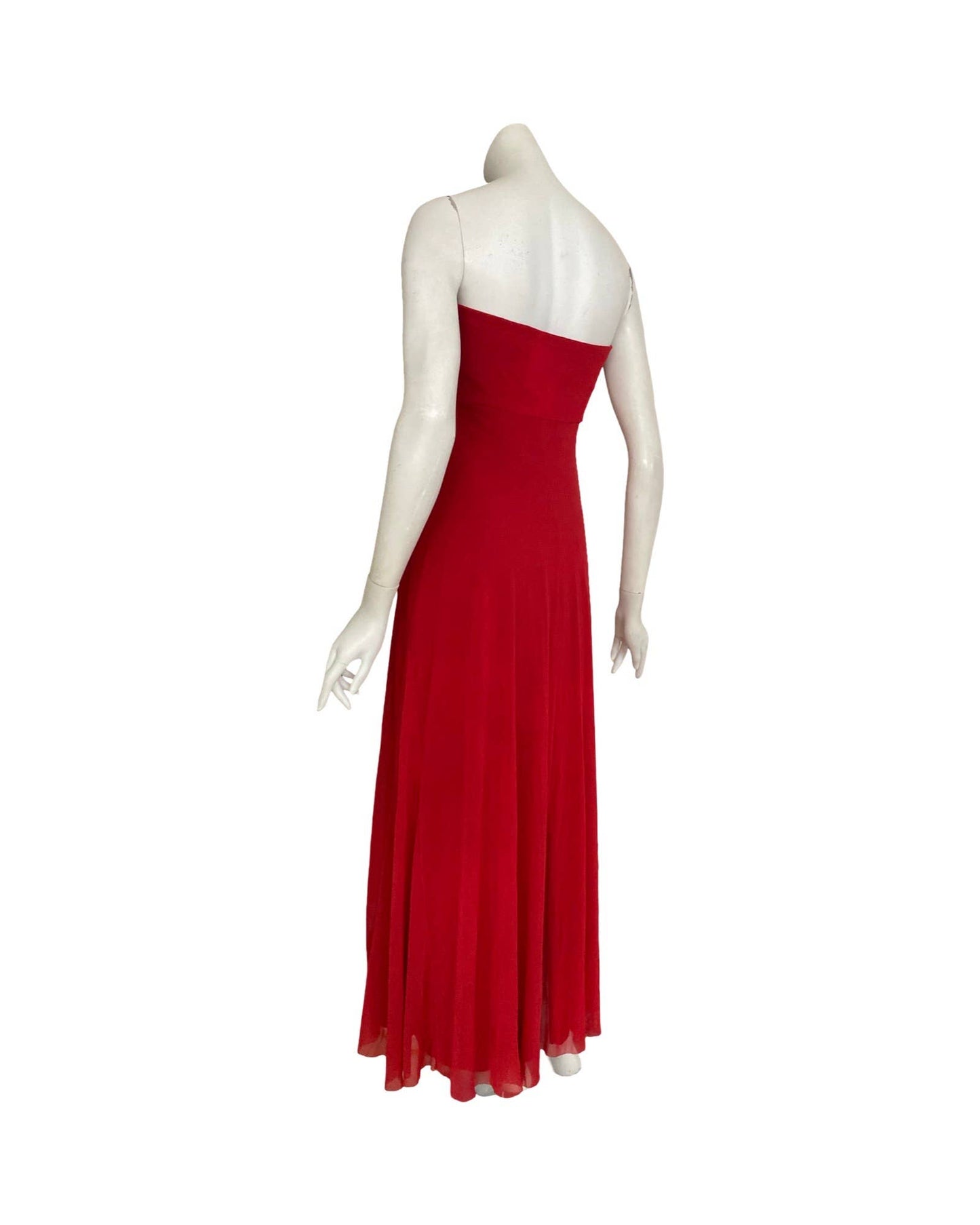 MAXIMA Long Strapless Flared Empire Mesh Print Dress Scarlet: M