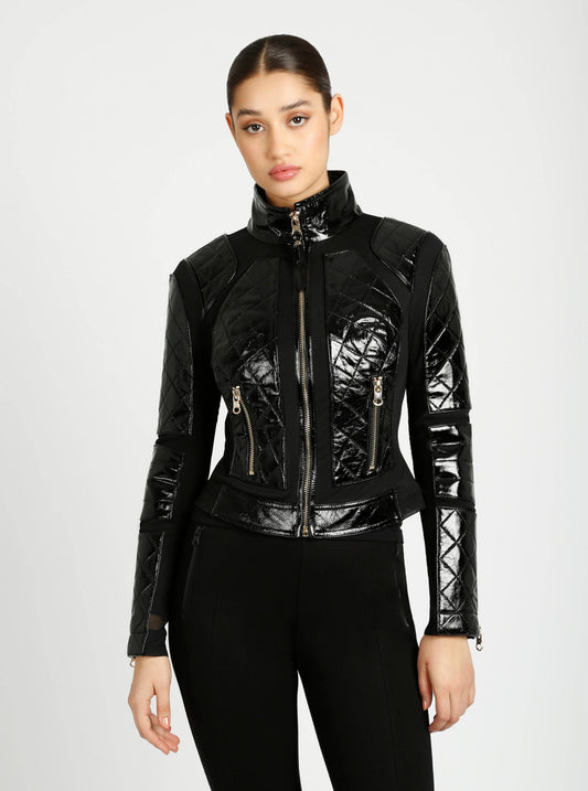 Crushed Patent Leather Gold Mesh Moto JLS - Blanc Noir