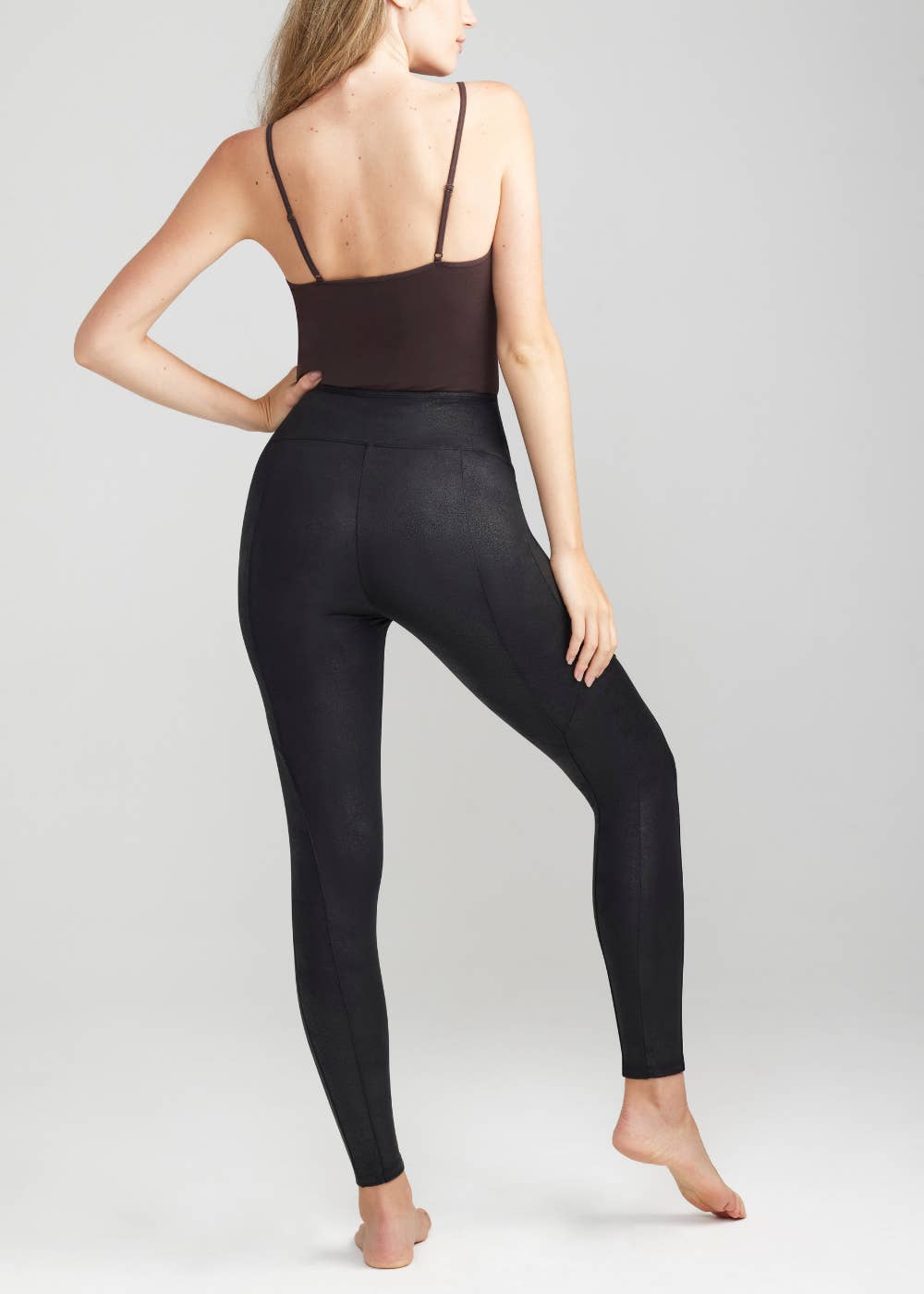 Stretch and Shine Faux Leather Shaping Legging - Yummie