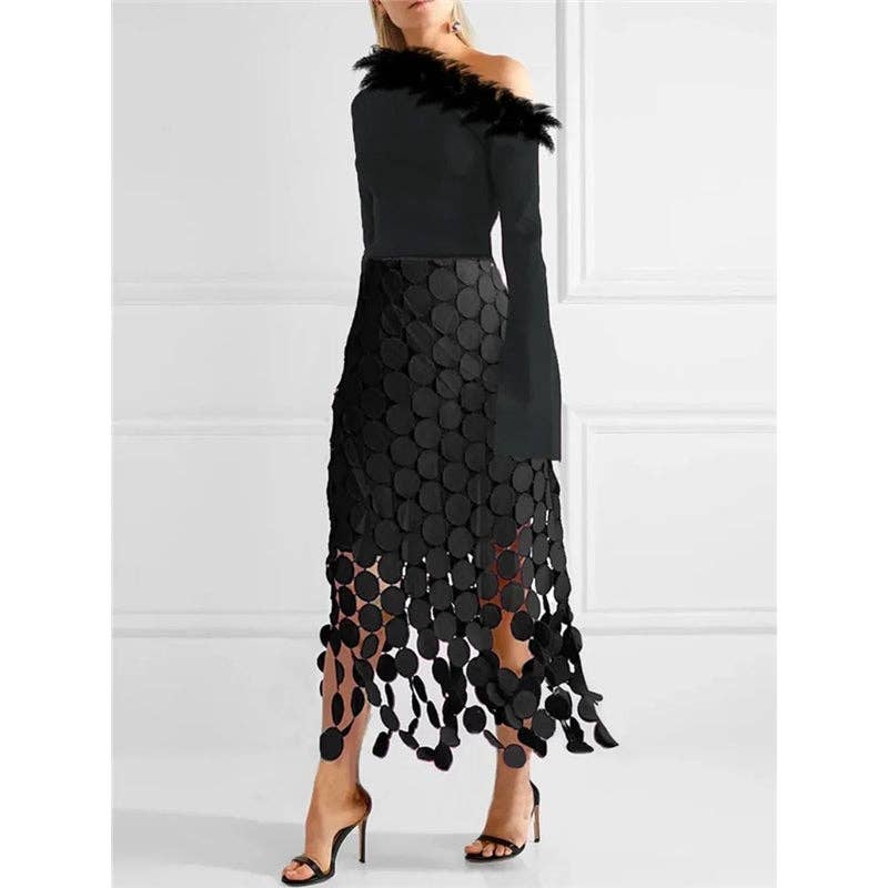 Loose Hollow Polka-Dot Solid Color Skirts Bottoms: BLACK / L