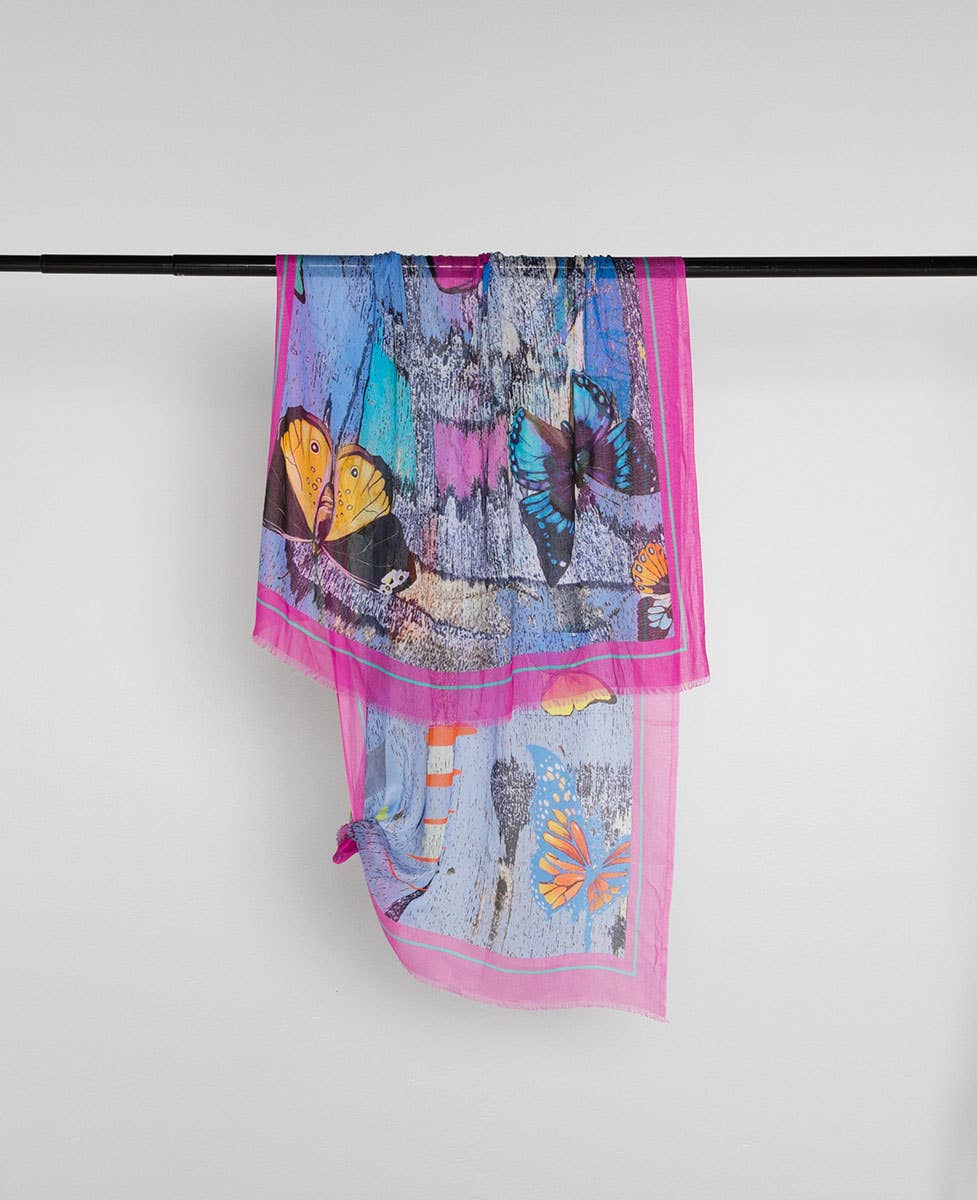 Cotton Scarf Pink Butterfly