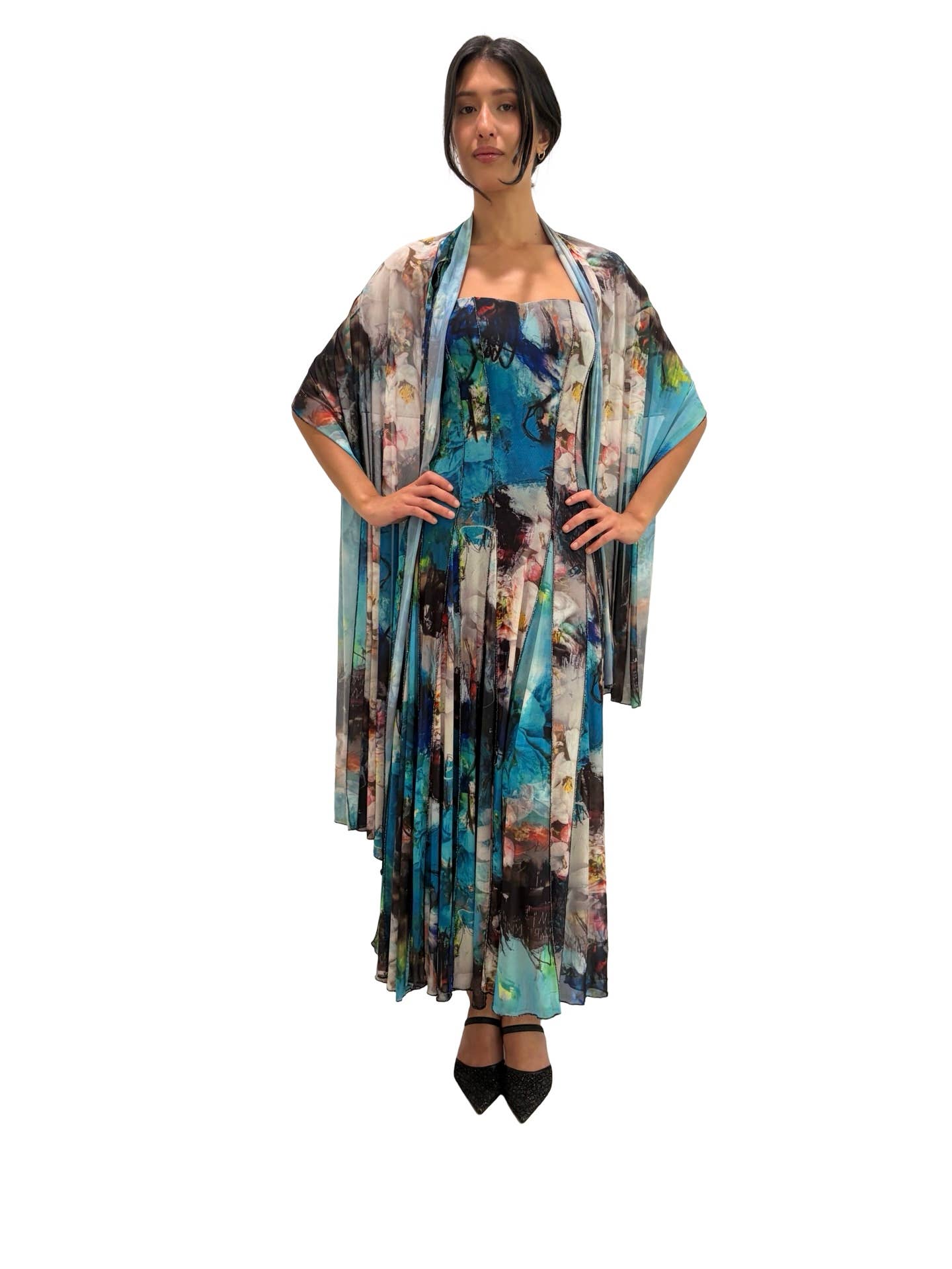 TIANNA Sleeveless Tea Length Fit N Flare Paneled Dress : M