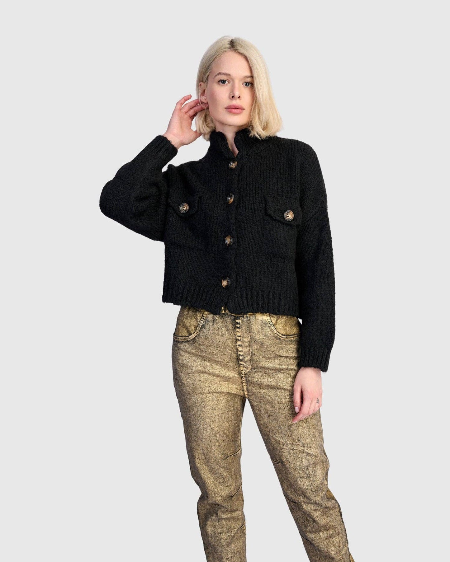 Trucker Cardigan, Black: BLACK / L (US 14-16)