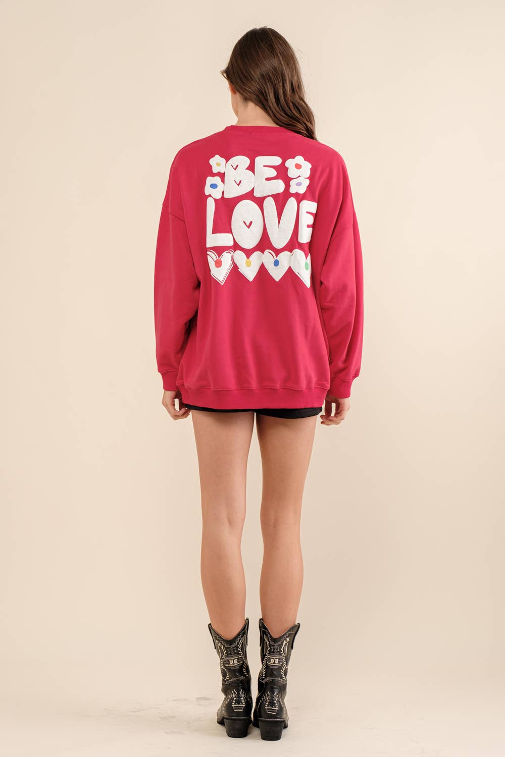 32372T - French Terry Graphic Pullover Sweatshirt: HOT PINK / LARGE