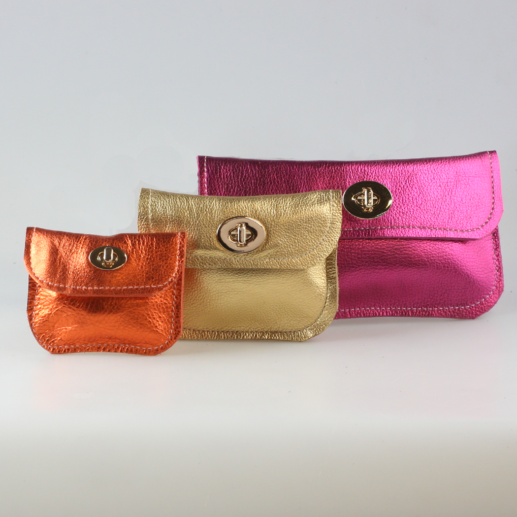 The Turnlock Metallic Leather Wallets: 3 sizes!: Silver / Hamilton: 8"x4.5"