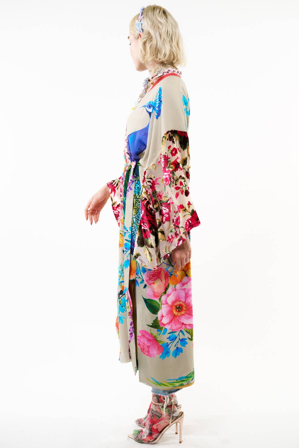 Fantasy Kimono - Beige |Peacock Mesh Sleeve Romantic Robe: Soft Moon / One Size